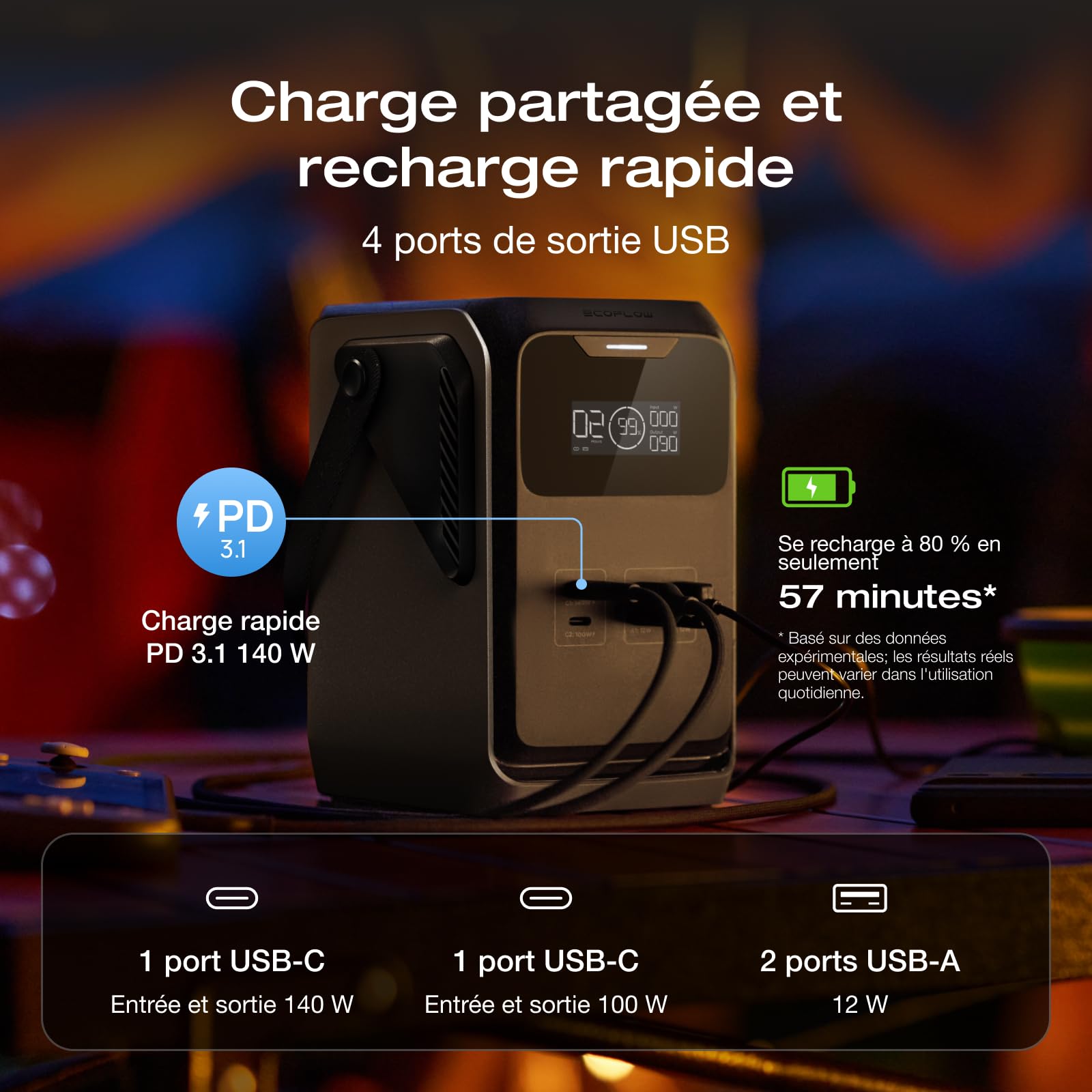 Station électrique portable ECOFLOW Trail 200 DC 192Wh avec poignée, Batterie externe LFP ultra-légère, 220 W, Charge rapide, 4 ports, anti-chute, pour le camping en plein air, voyages, urgences