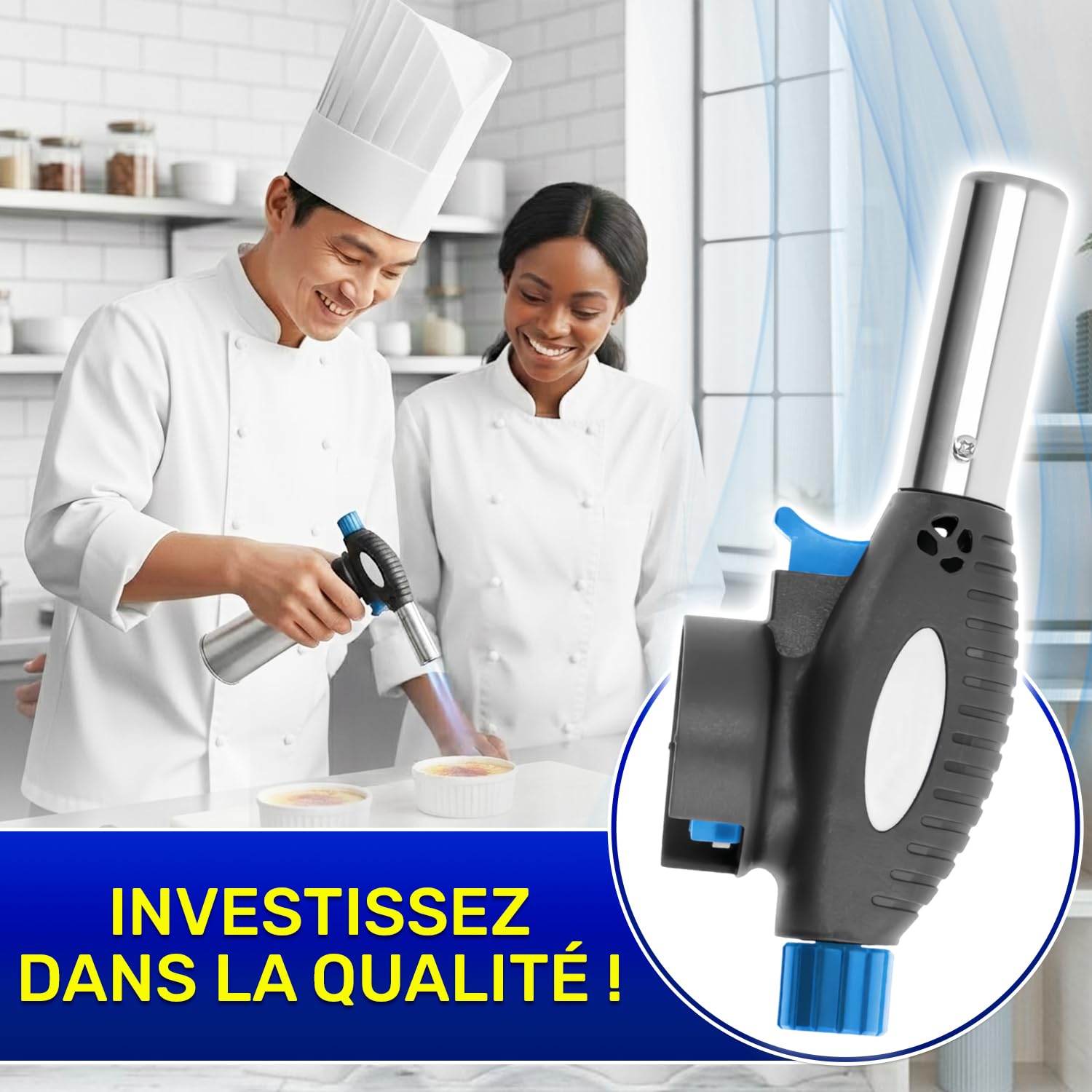 Chalumeau Butane 1,3 kW 1300°C avec Allumage Piézoélectrique et Raccord TWIST - Chalumeau Gaz Butane pour Lampe a Souder Camping Gaz pour Bricolage Soudure pour Barbecue pour Cheminée - MONTERAL