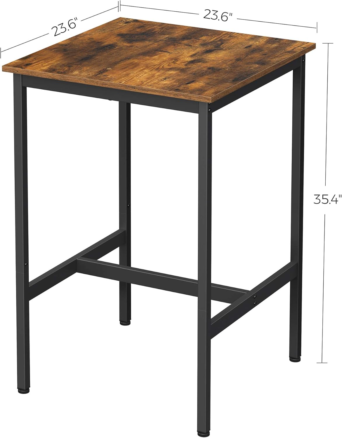 VASAGLE ALINRU Bar Table, Pub Dining Height Table, Steel Frame, Standing Computer Desk, Easy Assembly, for Living Room or Kitchen, Industrial, 23.6 x 23.6 x 35.4 Inches, Rustic Brown and Black ULBT25X : Home & Kitchen