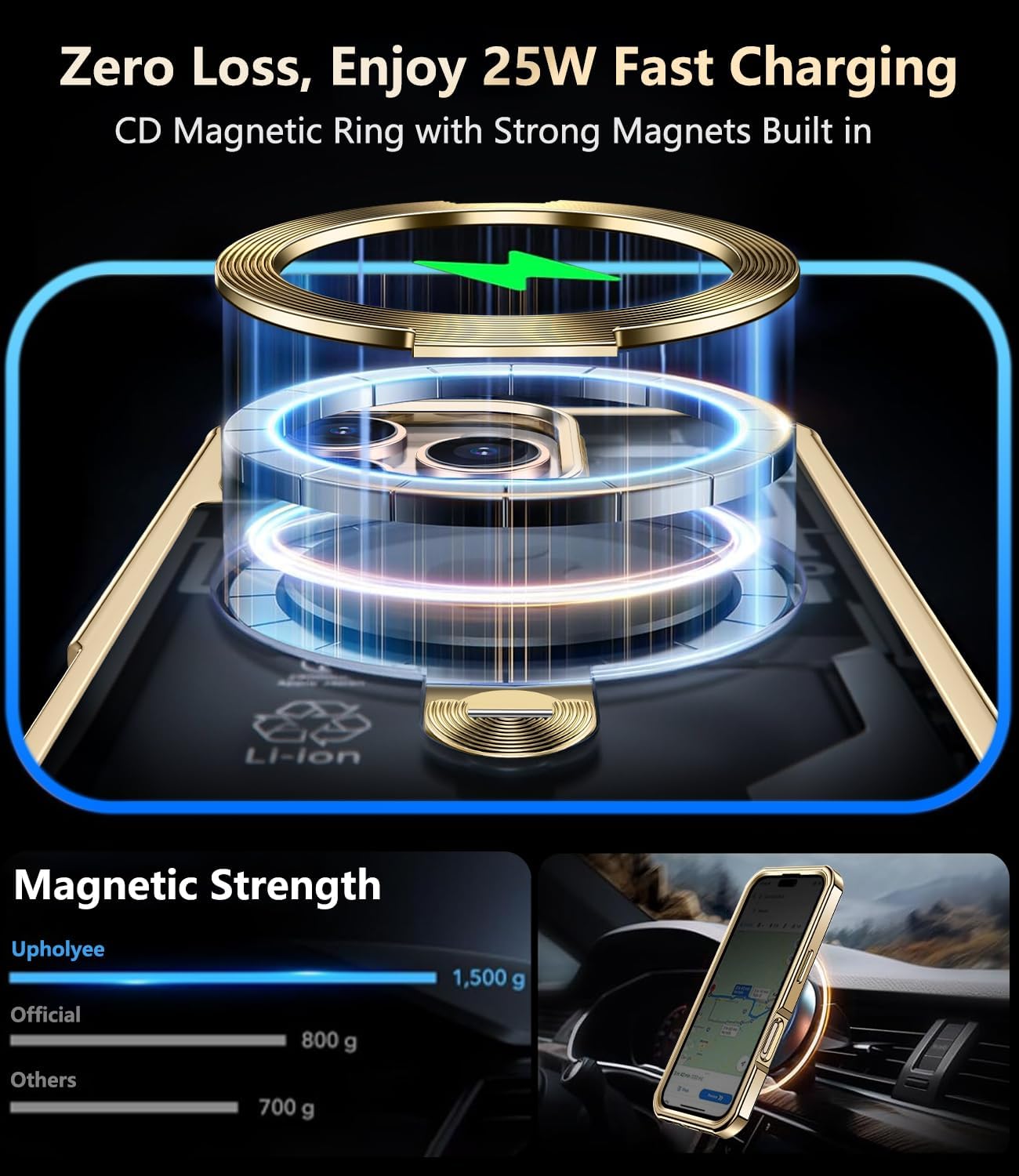 [360° Rotatable CD Stand & Built-in Privacy Screen Magnetic Case for iPhone 16 Pro Max[Compatible with MagSafe&Full Signal] Mil-Grade Shockproof Full Body Anti-Spy Cover for 16 Pro Max-Gold - Image 4