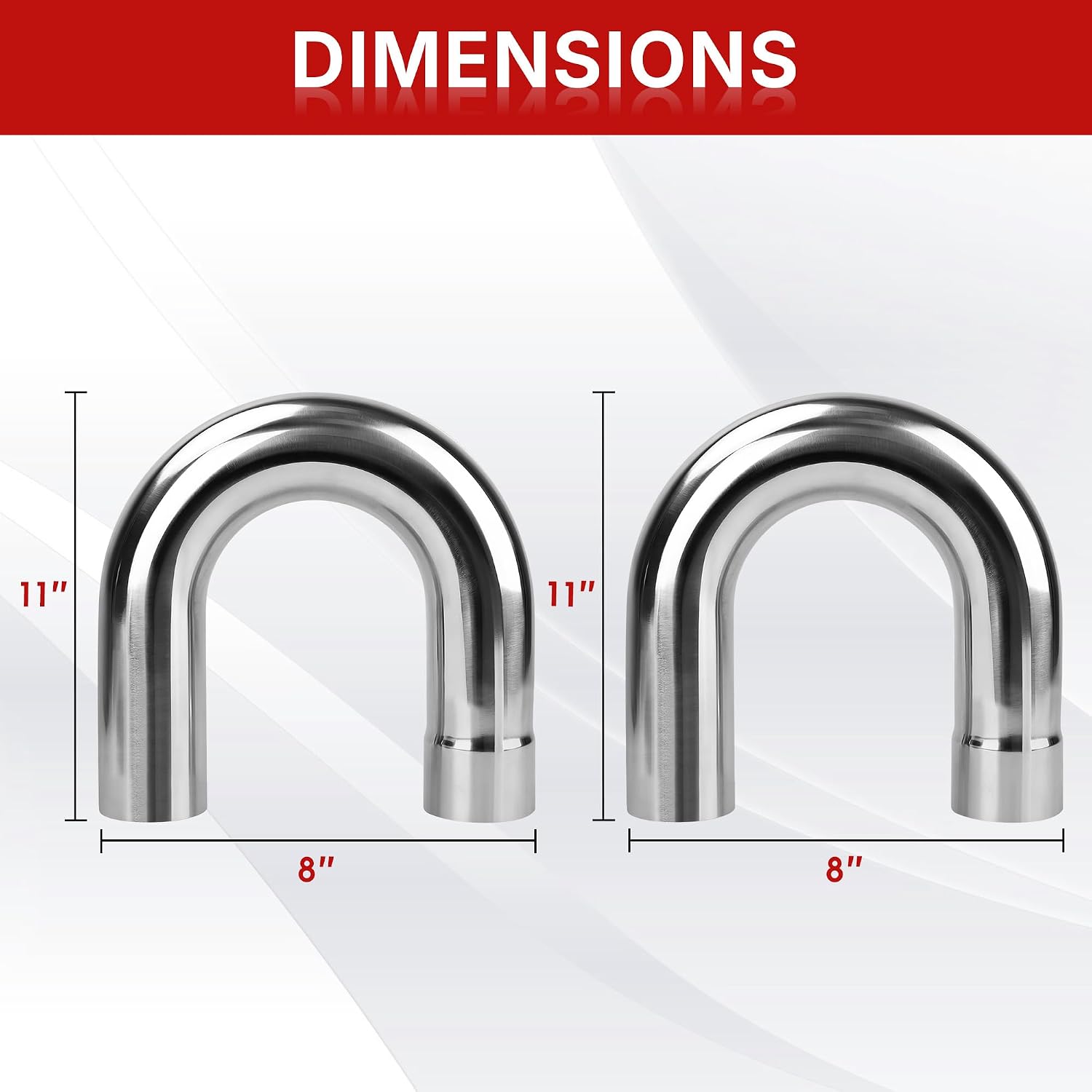 Richeer 180 Degree U Bend Exhaust Pipe 3 inch O.D. Stainless Steel DIY Custom Exhaust Tubing，180° Mandrel U-Bend Kit, Polished Surface,Universal Fit (2PC)