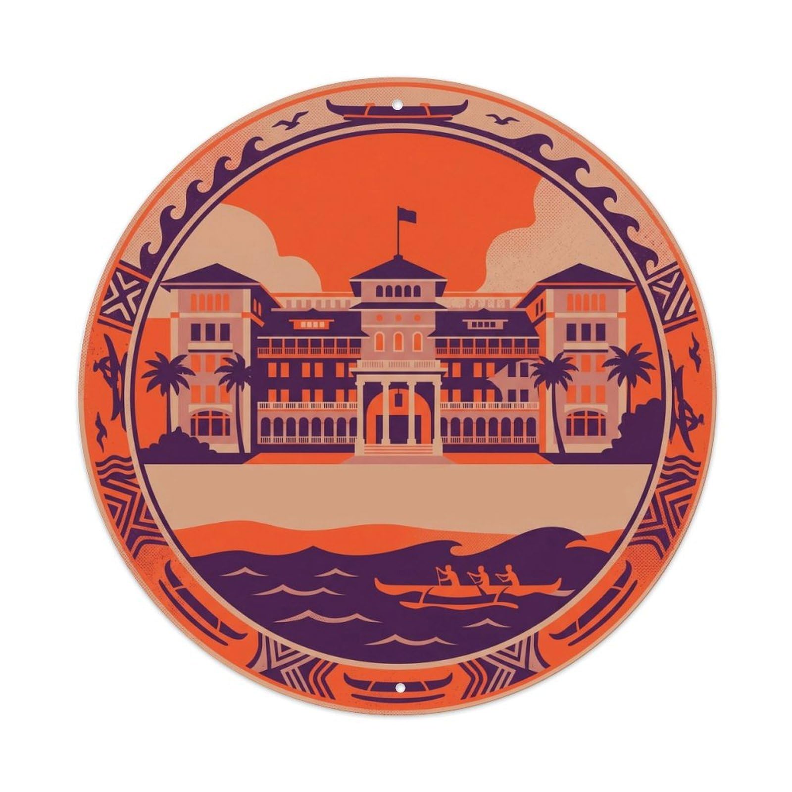 Hawaii Waikiki Historic Coastal Building Travel Metal Tin Sign