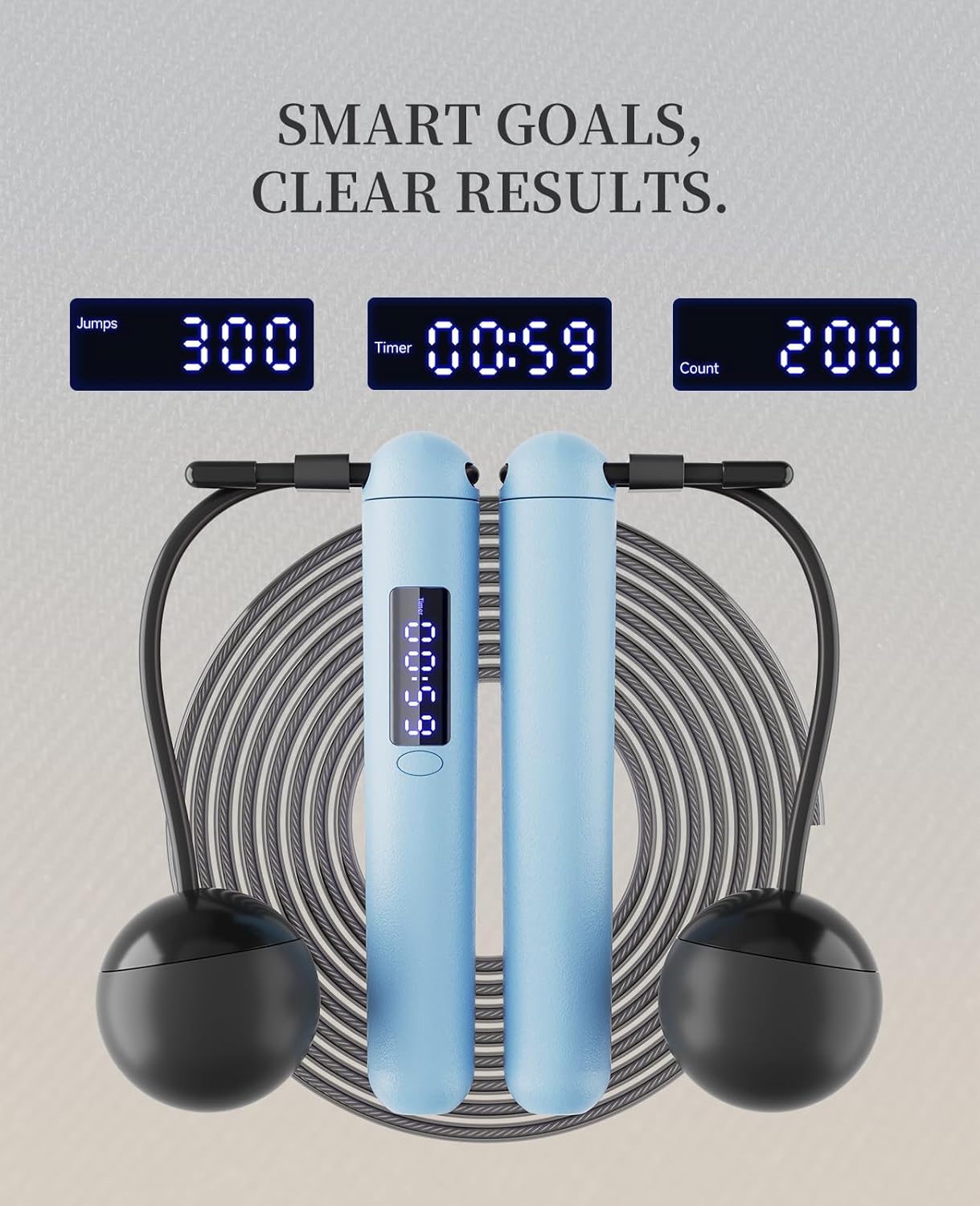2-in-1 Jump Rope: Weighted & Cordless for Home, Real Rope for Outdoor - Smart LED Counter, Adjustable & Rechargeable for Adult Cardio