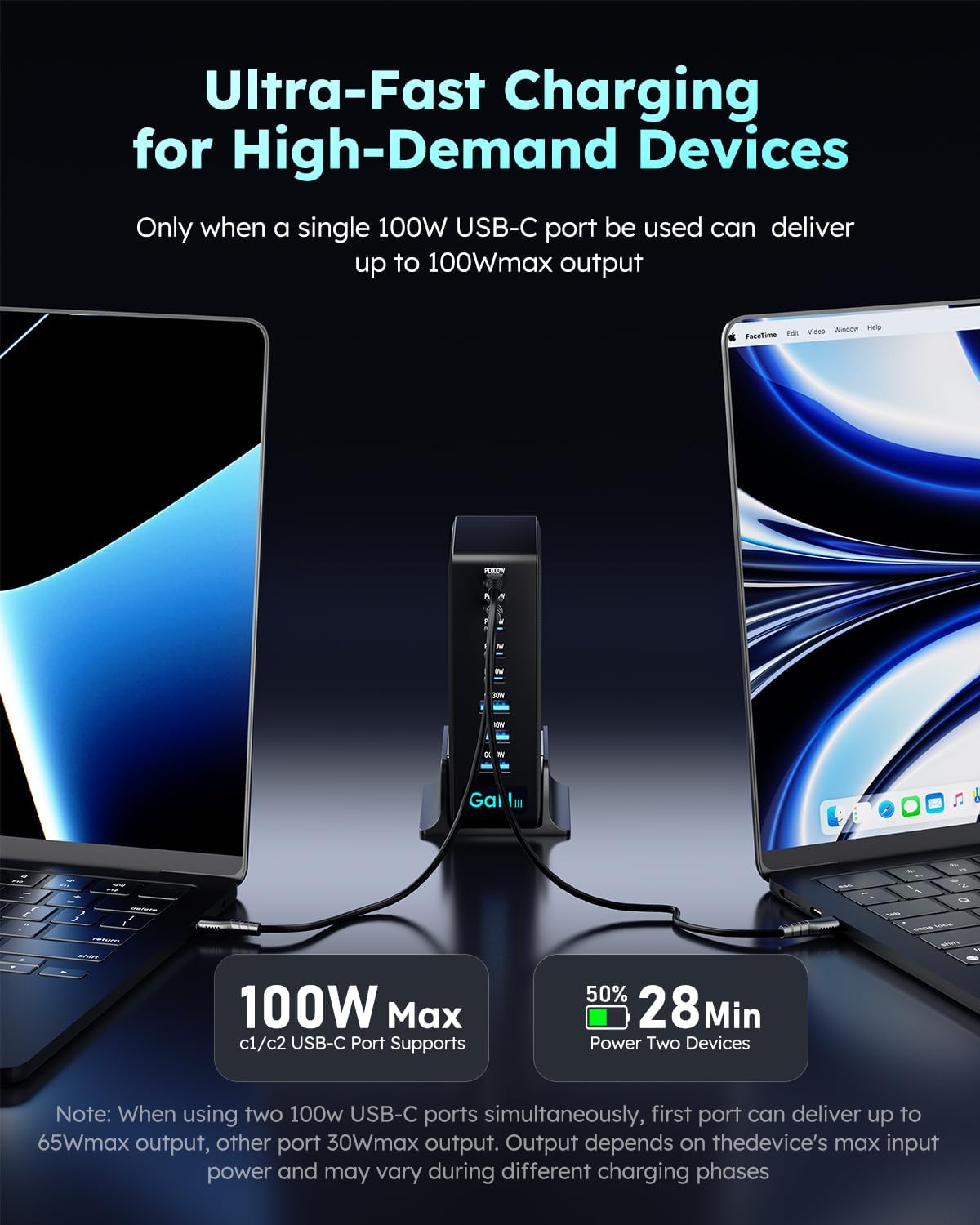 380W USB-C Charger Block, 8-Port USB-C Charging Station PD 30W + 100W PC Laptop, Fast Charging Hub with High-Power Fast Charging Cable for MacBook Pro/Air, DELL, iPad, iPhone, Samsung Galaxy Black