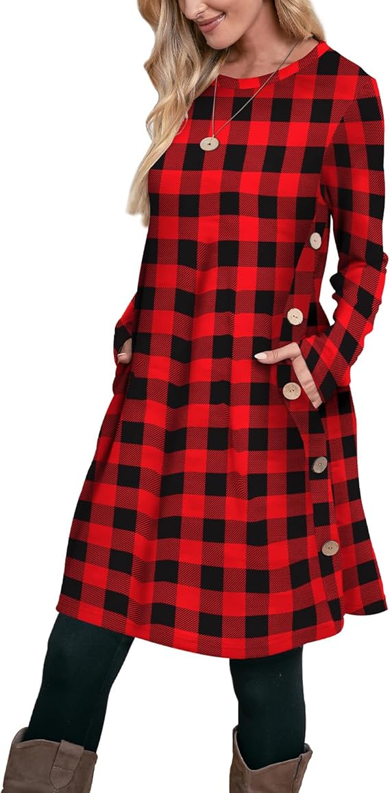 Holiday Plaid Long Sleeve Mini Dress