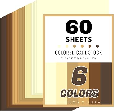 60 Sheets 8.5" x 11" Brown Cardstock, 6 Assorted Shades 250GSM/92lb | Thick Construction Paper for Printer, Card Making, DIY Crafts, Scrapbooking, Invitations & Party Decorations