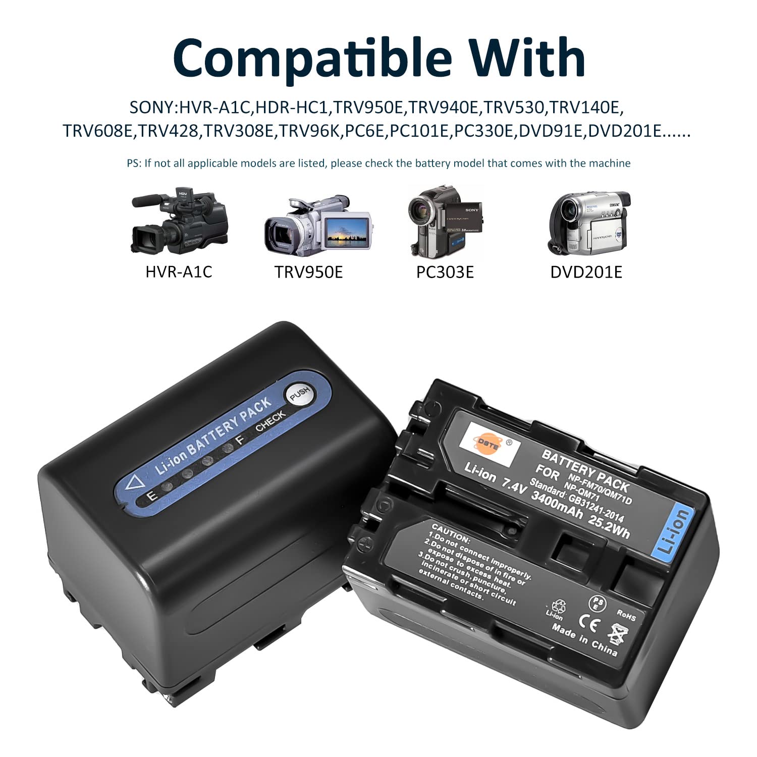 DSTE 2PCS NP-FM70 NP-QM71D NP-QM71 Batterie Chargeur Compatible pour Sony CCD-TRV138,CCD-TRV150,CCD-TRV228,CCD-TRV250,CCD-TRV270,CCD-TRV285,CCD-TRV308,CCD-TRV328