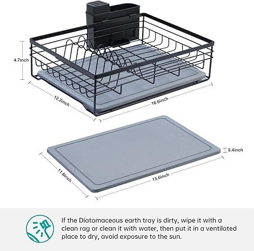 Miniatura 5 de VABNEER Escurridor de Trastes para cocina con tapete de secado de piedra, secado rápido, súper resistente, ahorra espacio, coladores de platos y