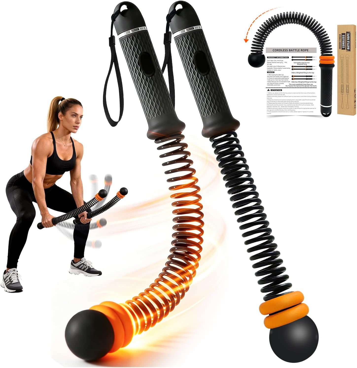Ropeless Battle Ropes, Quiet Portable Cordless Weighted Exercise Rope for Home Gym & Apartment, Full Body HIIT Cardio & Strength Training Equipment, Fitness Workout Gear for Men & Women Trainer