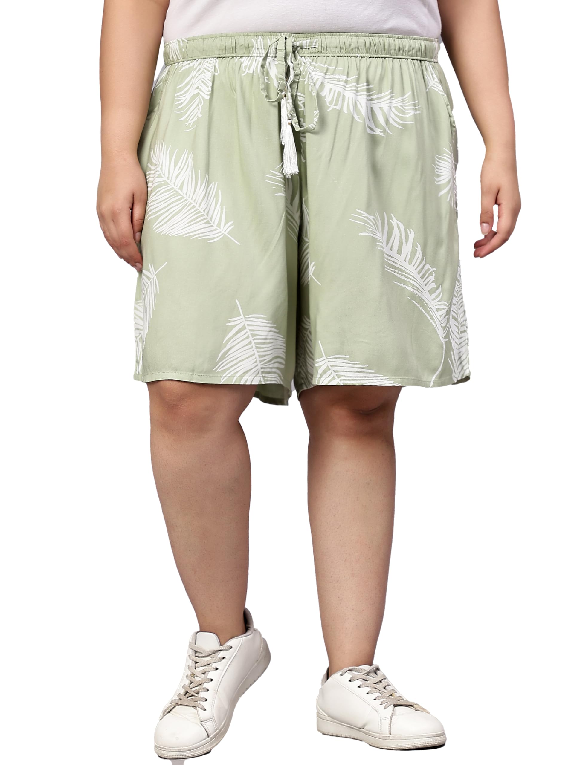 indietoga Women's Plus Size Leaf Print Rayon Lounge Shorts (XL to 7XL)-picture-31