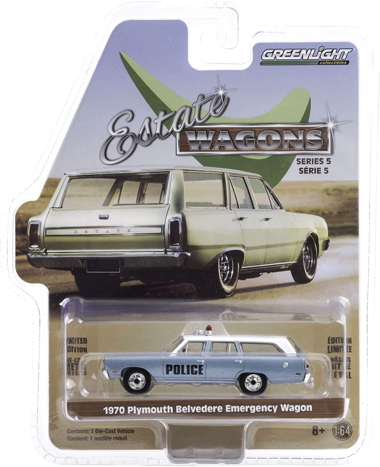 Greenlight 1:64 Estate Wagons Series 5-1970 Plymouth Belvedere Emergency Wagon - Police Pursuit 29990-C [Shipping from Canada]