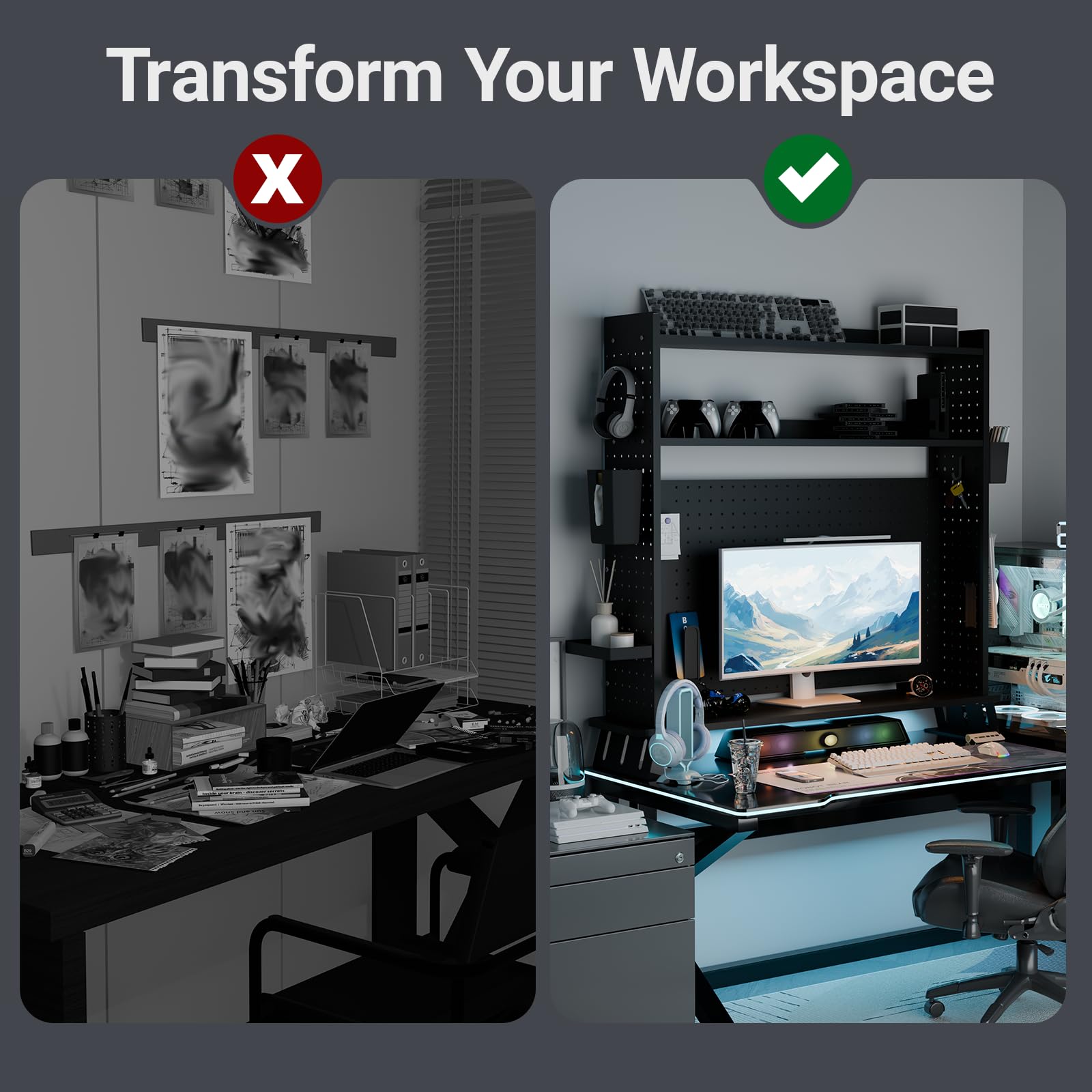 Étagère de Bureau à 2 Niveaux avec Ascenseur de Moniteur, Noir 100CM, Organisateur de Bureau avec Tableau d'affichage