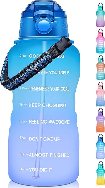 Fidus Large 1 Gallon Motivational Water Bottle with Paracord Handle & Removable Straw - BPA Free - Blue/Purple Gradient