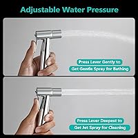 Vista 2 de BARROCK Pulverizador de bidé para inodoro, rociador de mano con chorro para inodoros existentes con manguera de bidé, presión de agua ajustable