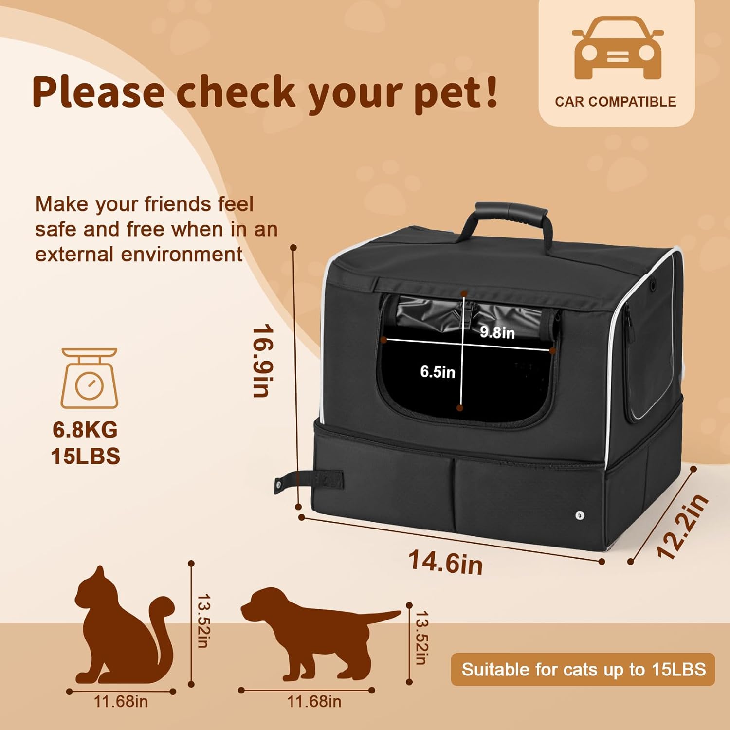 Cat Enclosed Travel Litter Box Kit with Lid Odorless Dustless, Lightweight Cat Portable Foldable Litter Box for Indoor and Car