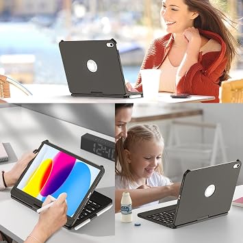 KARFUN Keyboard Case for iPad A16 11th Gen 2025 and iPad 10th Gene 2022 | 10 Color Backlight, Smart Off/Up, Multi-Touch Trackpad, 360° Rotatable Stand & Pencil Holder, Pen not included, Black