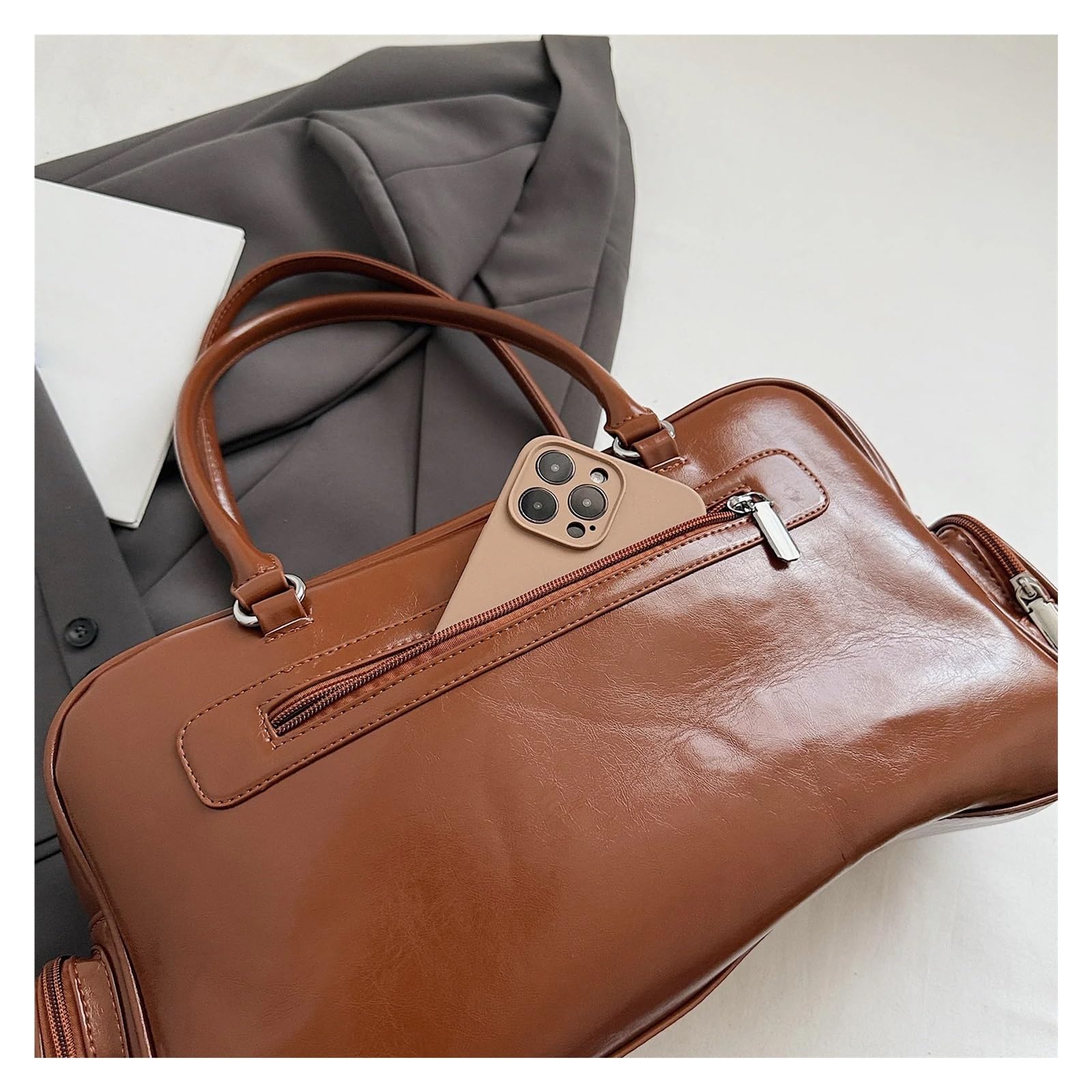 Bolso bandolera Women PU Leather Bowling Bag Transparent Tote Handbag Lightweight Kawaii Shoulder