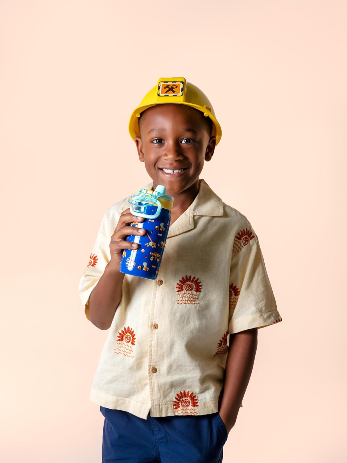 Ello Pop & Fill 12oz Stainless Steel Kids Water Bottle with Quick Fill Lid | Vacuum Insulated BPA Free Bottle with Leak Proof Straw and Chug Lid, Dishwasher Safe, Gift For Kids, Construction Site - Image 2