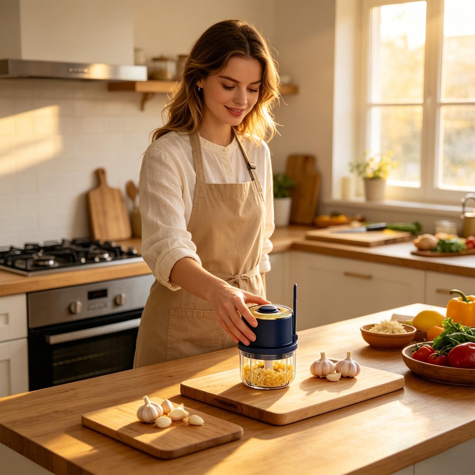 Picadora eléctrica para ajo, gadget de cocina antisalpicaduras rápida