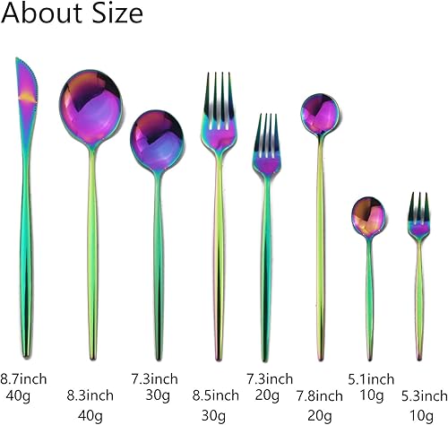 Miniatura 3 de JASHII Juego de cubiertos de 32 piezas con tenedor para tartas y cuchara de mango largo, cubiertos de acero inoxidable para 4 juegos de vajilla de