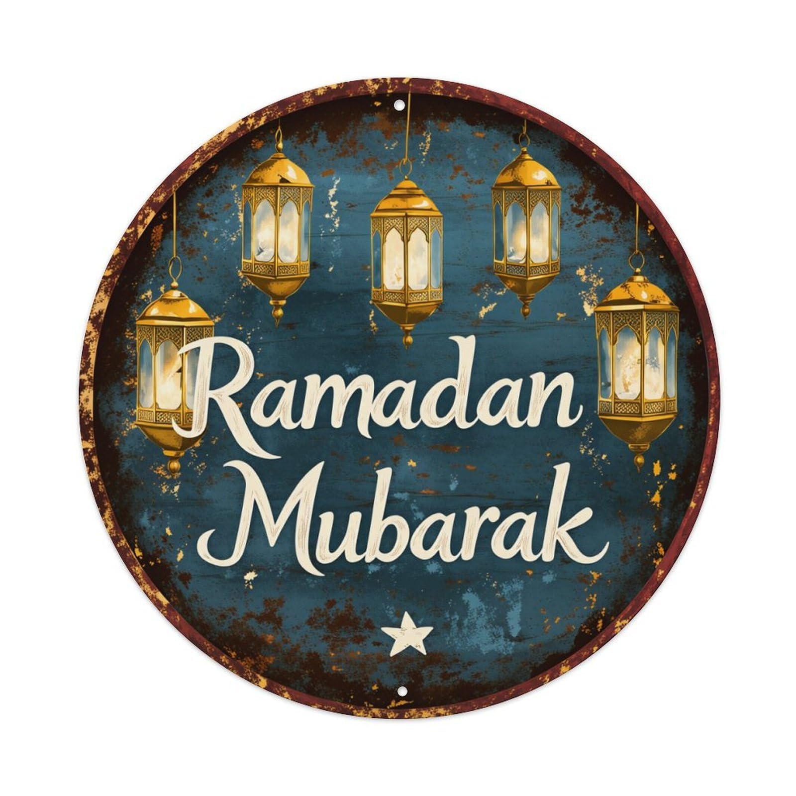 Ramadan Mubarak Lanterns Star Pattern Round Tin Sign Retro Metal Sign for Cafe Bar Pub Home Game Room Gym Club Wall Decoration Vintage Metal Poster 8x8 Inch