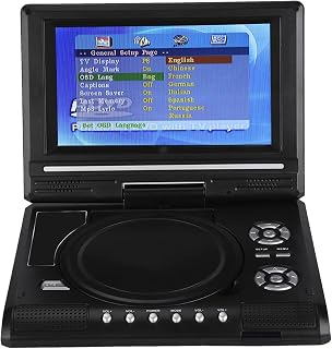 Leitor de DVD portátil de 17 cm com tela, bateria recarregável, carregador de carro, gamepad, suporta vários formatos e função de TV (plugue EUA)