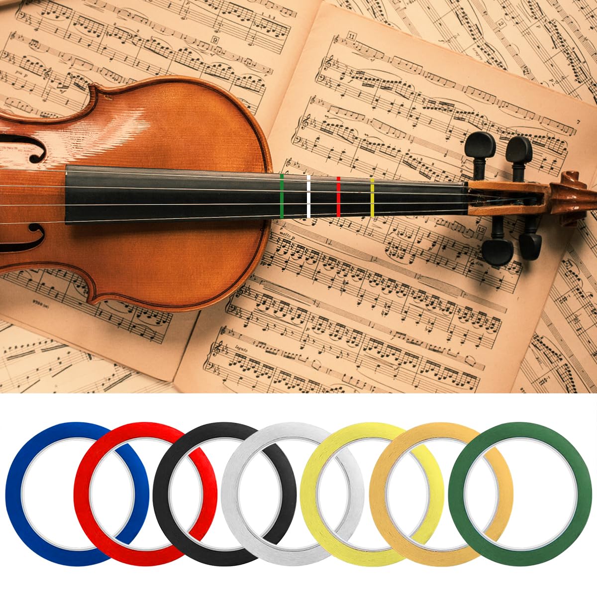 XYQMLY Violin Fingering Tape, 10 Rolls, 216 ft, 7 Colors, for Beginners Fretboard Note Positions Orchestral Instruments - Image 4