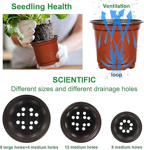 Vista 4 de Augshy 120 macetas de plástico para vivero, macetas de inicio de semillas para interiores y exteriores (4,5,6 pulgadas)
