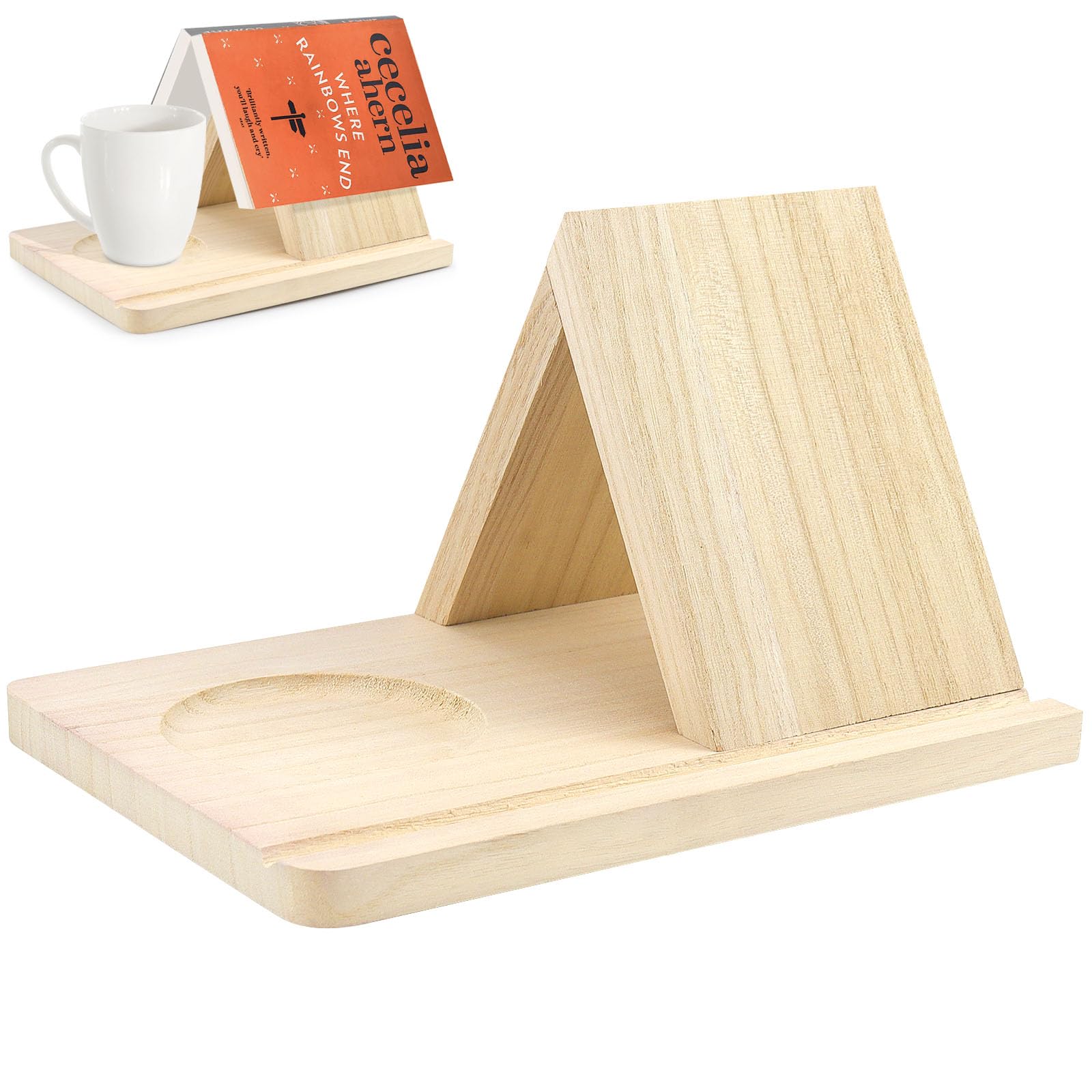 Soporte para Libros Porta Libros Triangular de Madera Soporte triangular de madera personalizado Soporte para Libros y Tazas para Amantes de los Libros