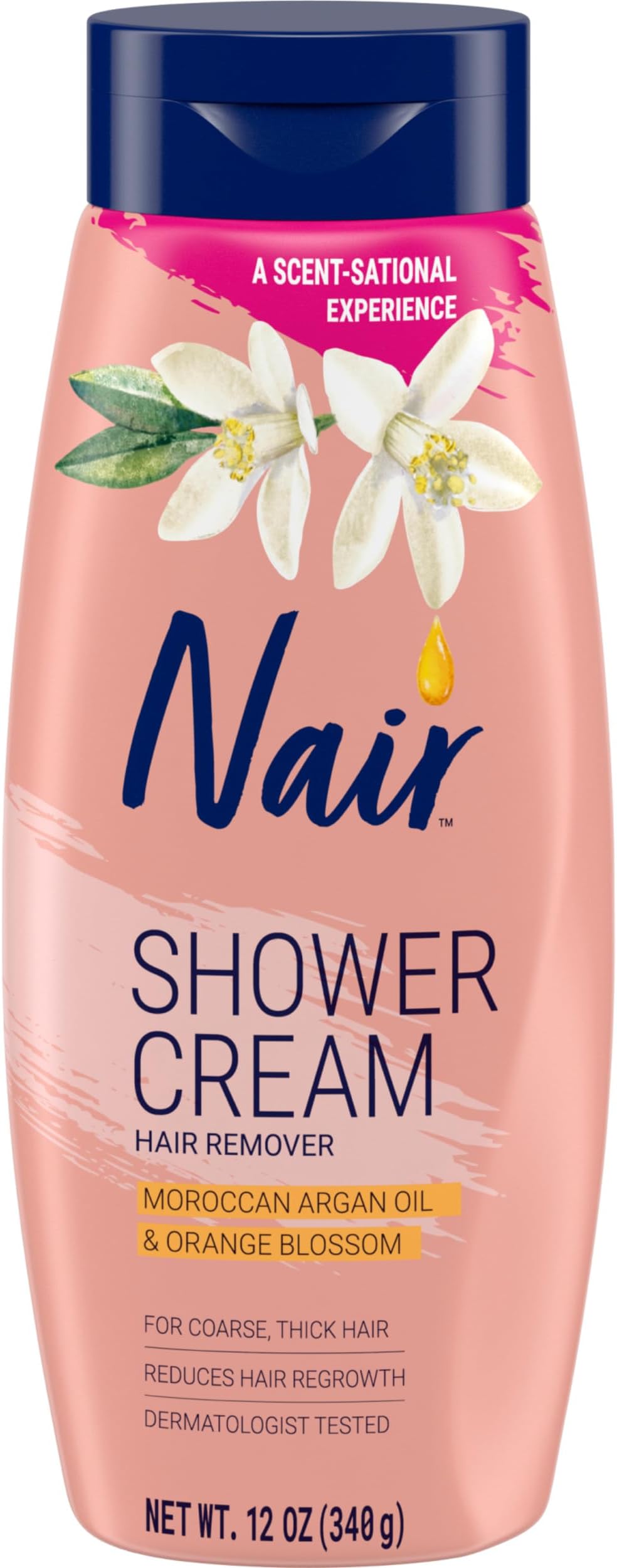 Shower Cream Hair Remover with Moroccan Argan Oil and Orange Blossom, Body Hair Removal Cream for Women, 12 oz