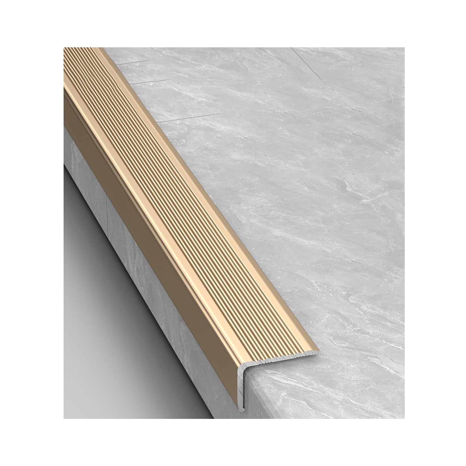 CAFIEDR Stair Nosing Edge Anti Slip Traction Treads,Stair Edge Protector,Step Edge Trim Aluminum Strips, Easy To Install,Outdoor Indoor Staircases Pads.Gold-0.8x1.2x35.4in