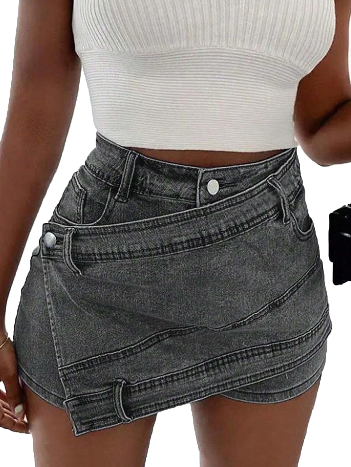 Remidoo Women's High Waisted Denim Mini Skirt Jean Short Casual Asymmetrical Wrap Skirts - Image 3