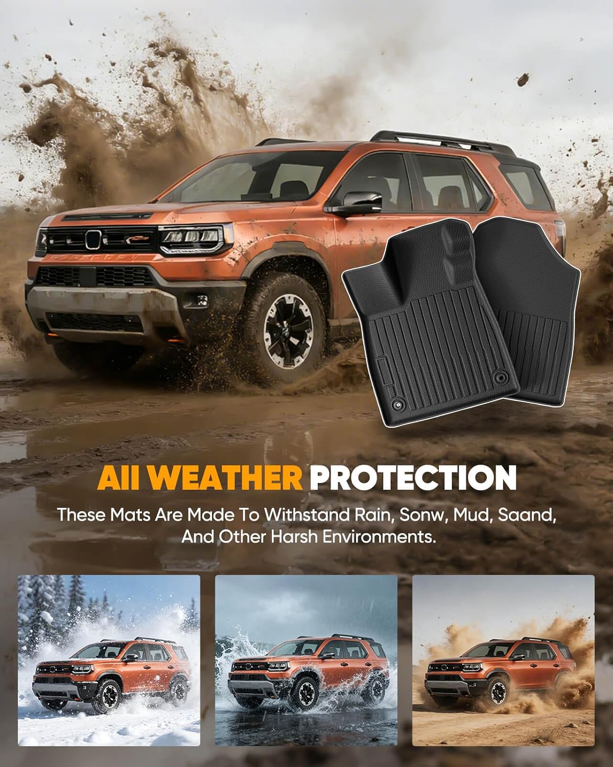 Floor Mats for Honda Passport 2026, Upgrade Custom Fit All Weather Heavy Duty Full Set Floor Protector with TPE Cargo Liner, Door Sill & Seat Back Covers for Car Liner Accessories