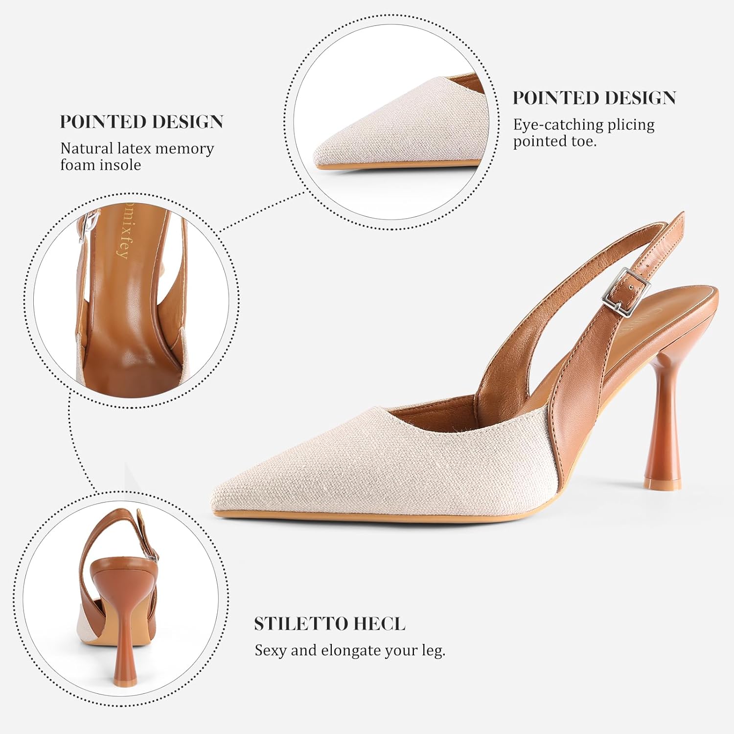 Women's Pointed Toe Slingback Pumps Stiletto Heels with Adjustable Buckle - Image 6