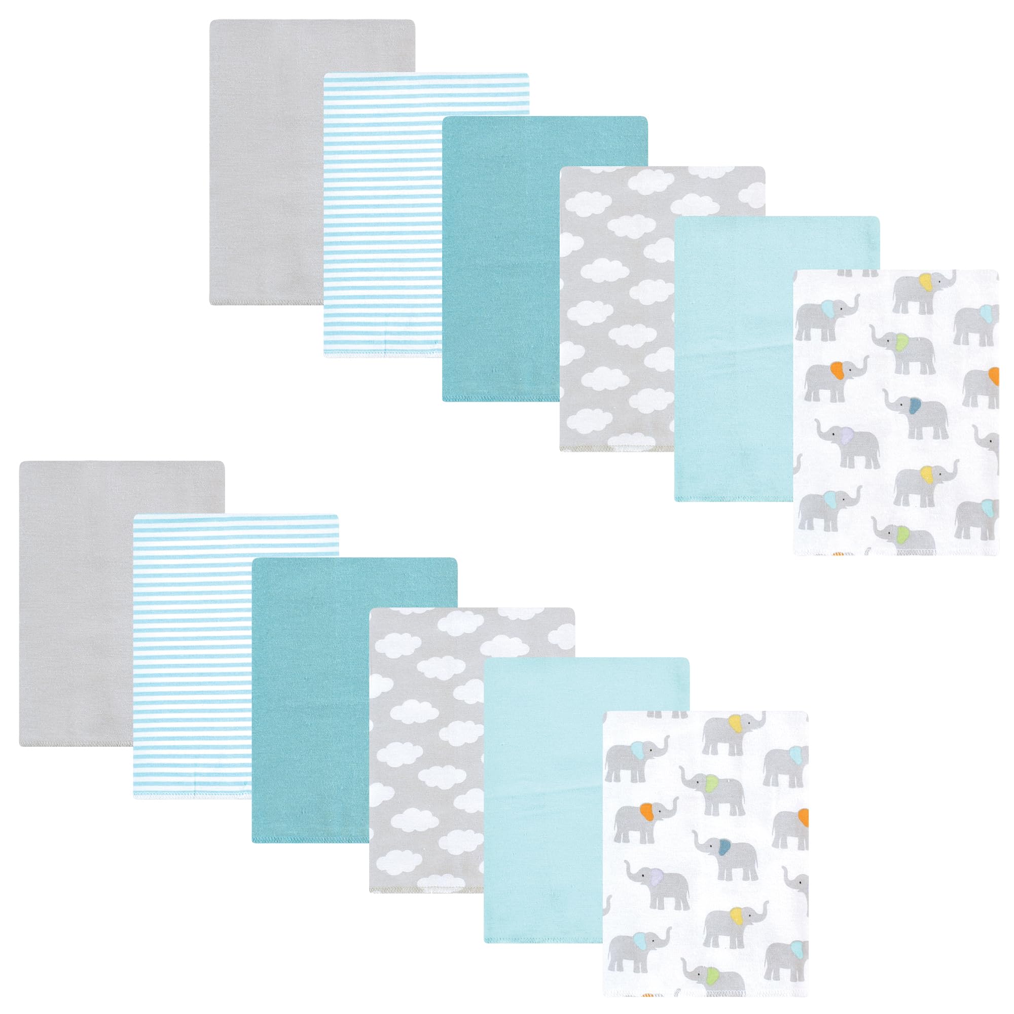 Hudson Baby Unisex Baby Flannel Burp Cloth 12pk, Teal Elephant, One Size