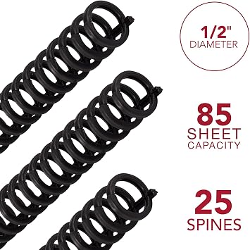 GBC Binding Spines / Spirals / Coils, 1/2 Diameter, 85 Sheet Capacity, ProClick, Black, 25 Pack (2515660)