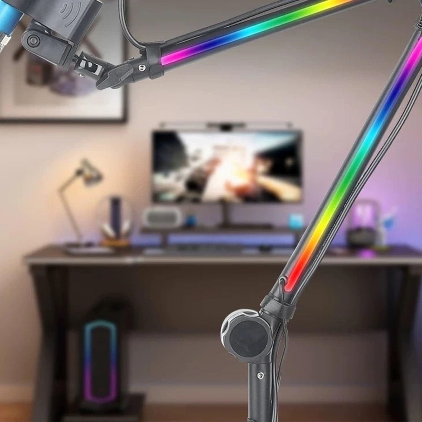 Generic Soporte de Micrófono con Brazo Articulado con Iluminación RGB Dinámica para Vídeos de Conectores de 3/8 Pulgadas y 5/8 Pulgadas Diseño Fácil de Usar para Jugadores