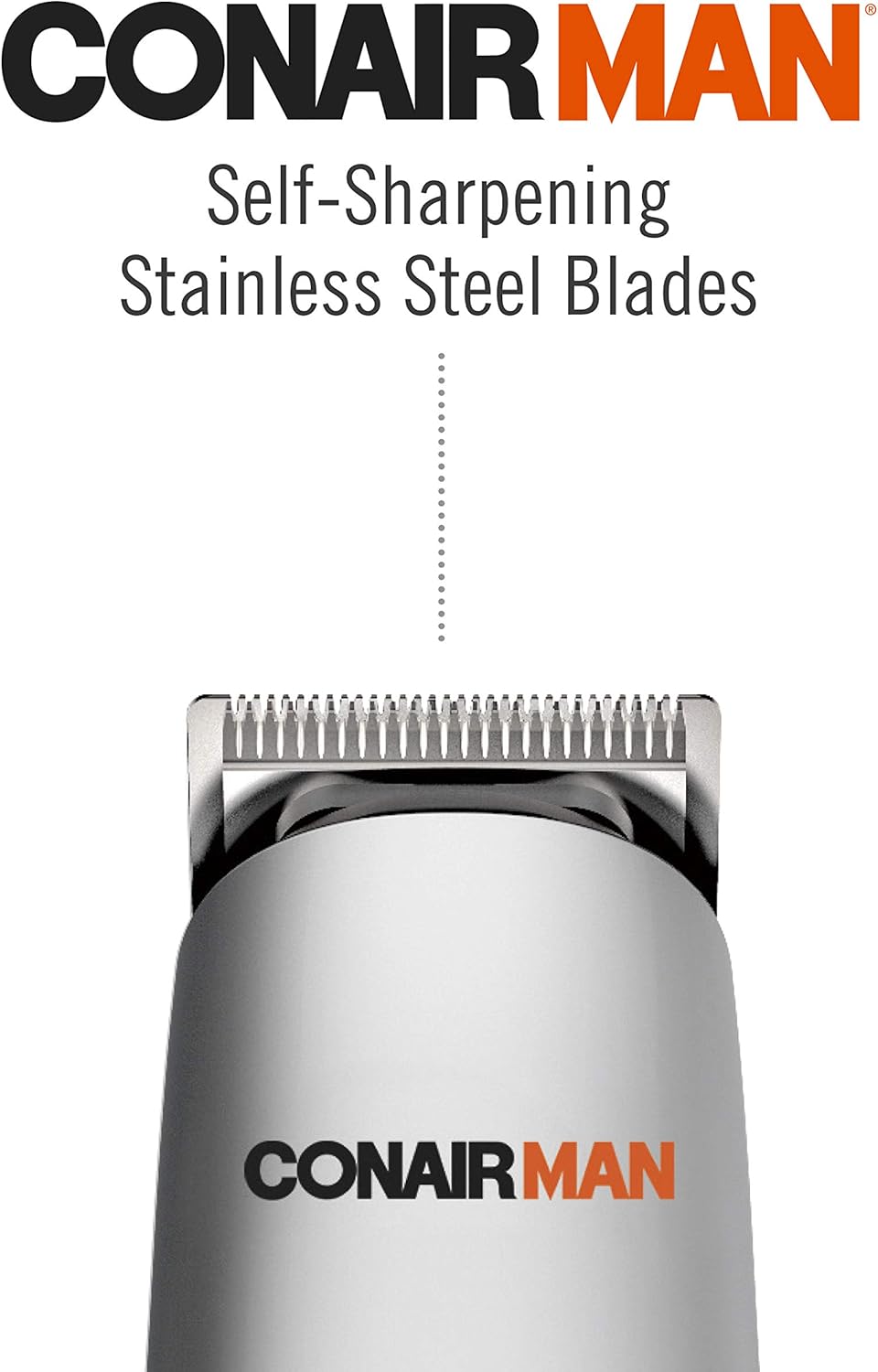 ConairMAN All-in-One Beard Trimmer for Men for Face, Nose and Ear Hair Trimmer, 12 piece Men's Grooming Kit, Cordless/Rechargeable