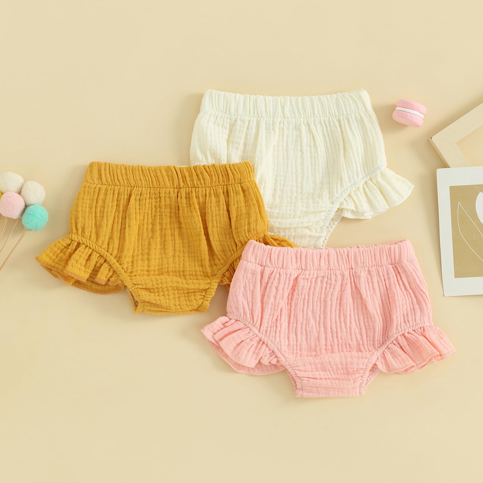 ITFABS Newborn Baby Girl Cotton Bloomers Diaper Covers Ruffles Brief Underwear Shorts Pants Bottoms Outfits Summer Clothes(Orange-Shorts,6-12 Months)