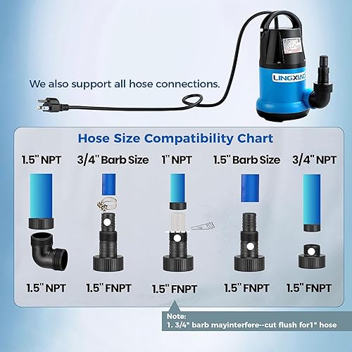 Miniatura 6 de Bomba de sumidero sumergible de 13 HP, bomba de agua automática limpiasucia de 2377 GPH, termoplástica portátil de alto flujo para piscina, jardín,