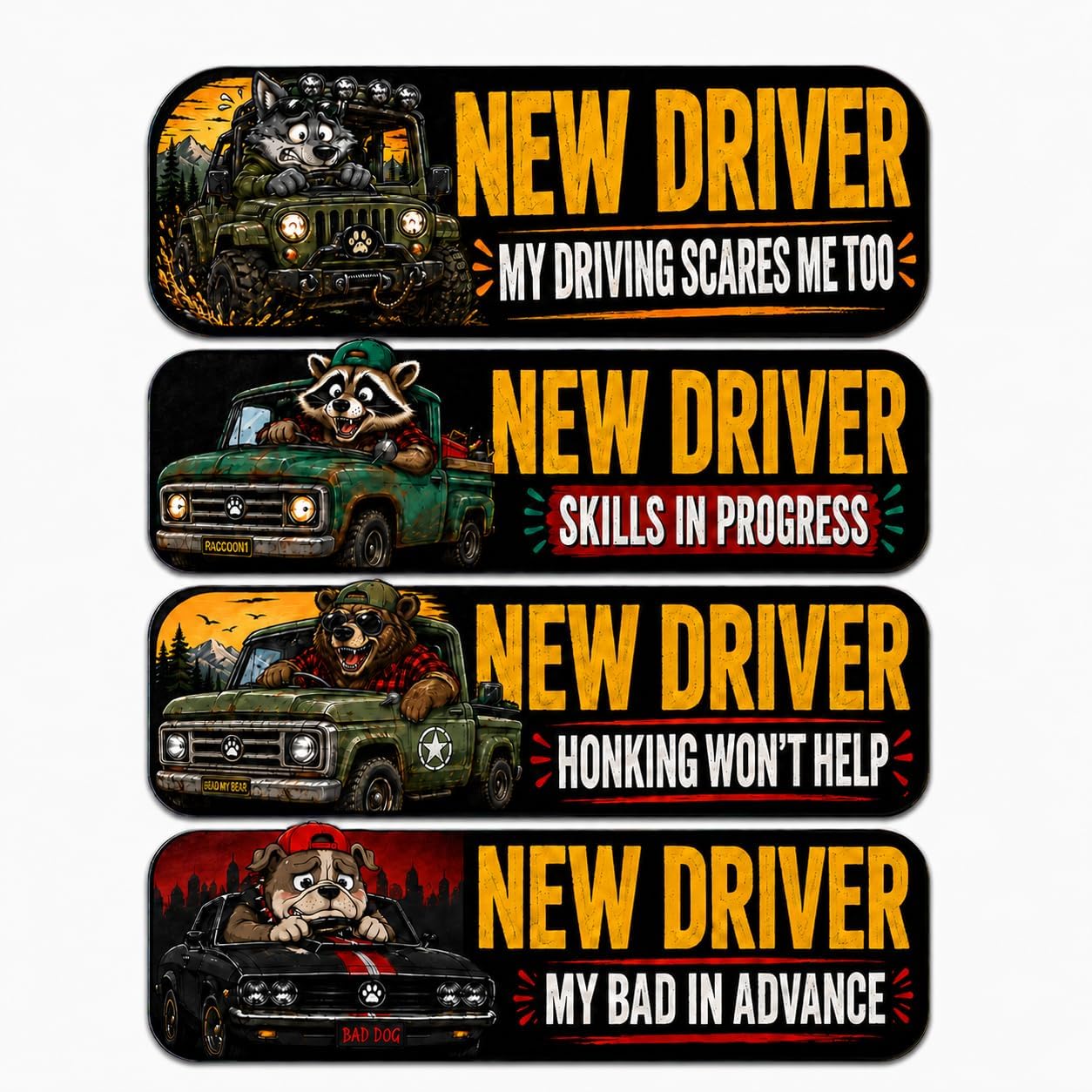 Amazon.com: 4Pcs Funny New Driver Car Stickers, Non-Magnetic Cartoon ...