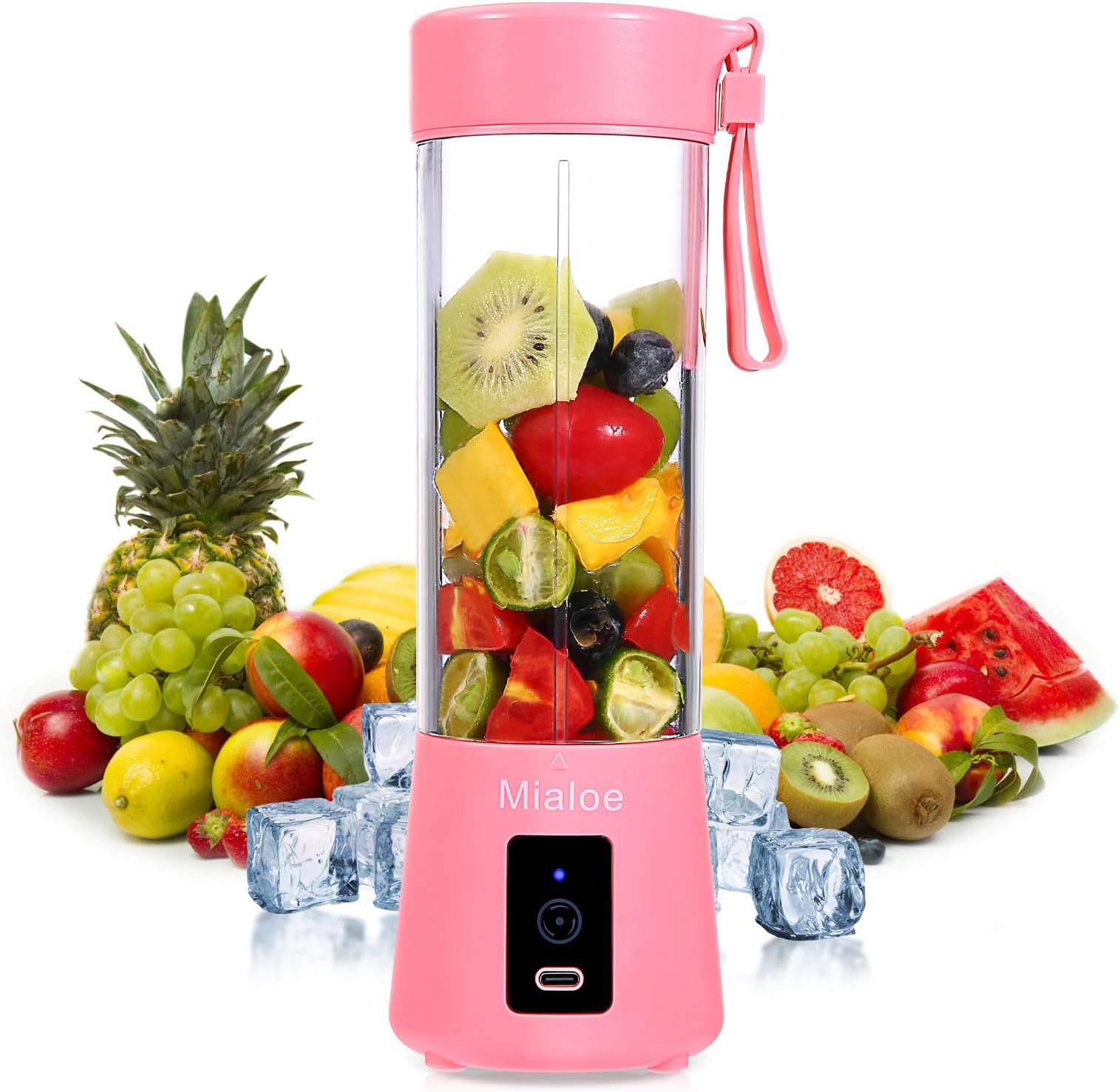 Portable Blender, Personal Size Eletric USB Juicer Cup, Fruit, Smoothie, Baby Food Mixing Machine with Updated 6 Blades,Magnetic Secure Switch Electric Fruit Mixer for Superb Mixing 380ml (pink)