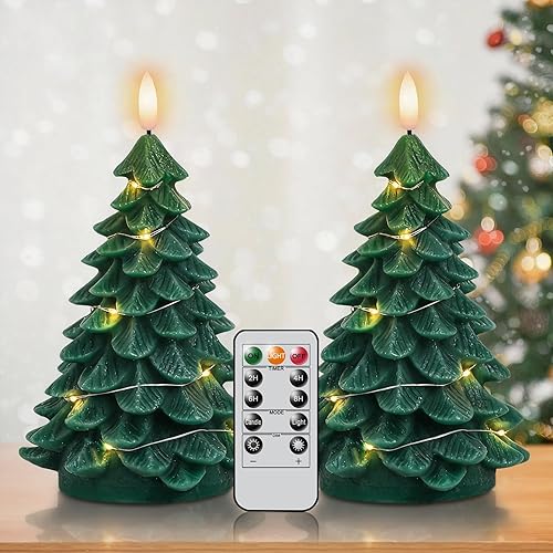 DRomance Guirnalda de velas sin llama para árbol de Navidad con control remoto de 11 teclas y temporizador, paquete de 2 velas LED parpadeantes de