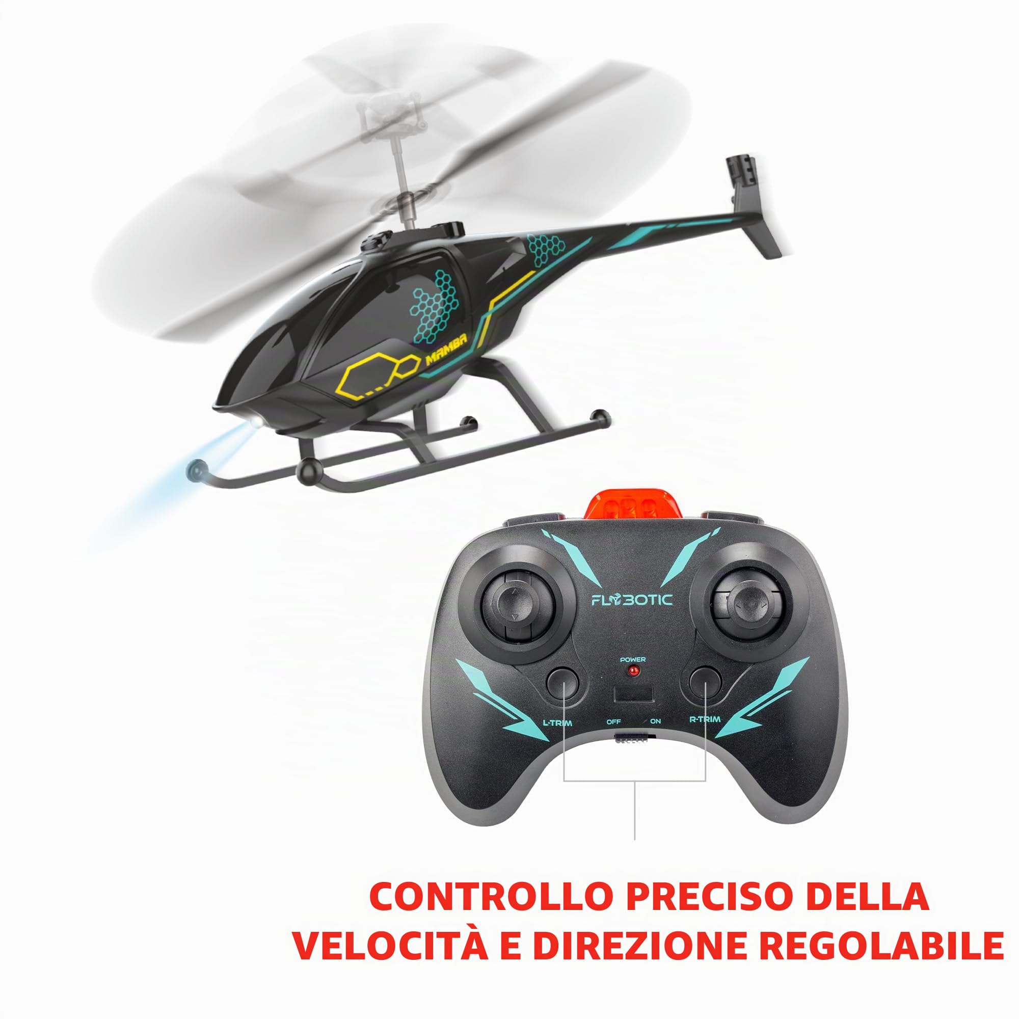 Bizak FLYBOTIC Air Mamba, elicottero radiocomandato con 2 canali con luci a LED, giocattolo di facile controllo a infrarossi per principianti, regalo di partenza di 8 anni di età, (62004753)