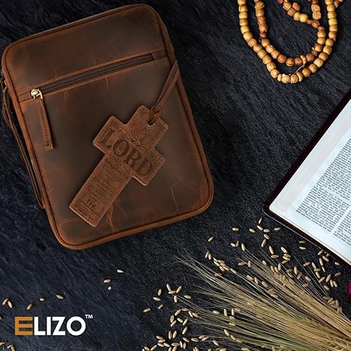 Miniatura 4 de Elizo Funda de cuero para la Biblia para hombres y mujeres, funda de libro grande con cremallera, bolsa de transporte para la Biblia de iglesia,