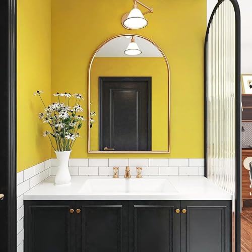 Miniatura 2 de VIOPVERY Papel tapiz amarillo para despegar y pegar de 23.6 x 393.7 pulgadas, color amarillo sólido, papel de contacto para gabinetes, impermeable,