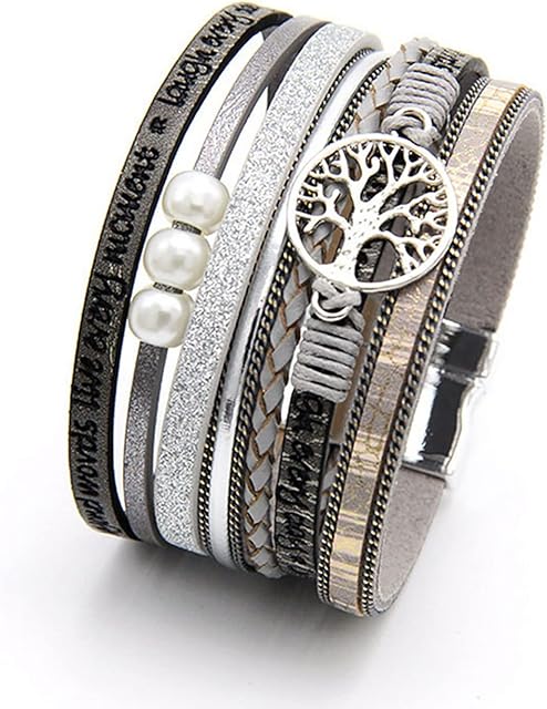 LSxAB Tree of Life Leather Wrap Bracelet for Women Handmade Colorful Multi-Layer Wrapped Wristband Bracelets