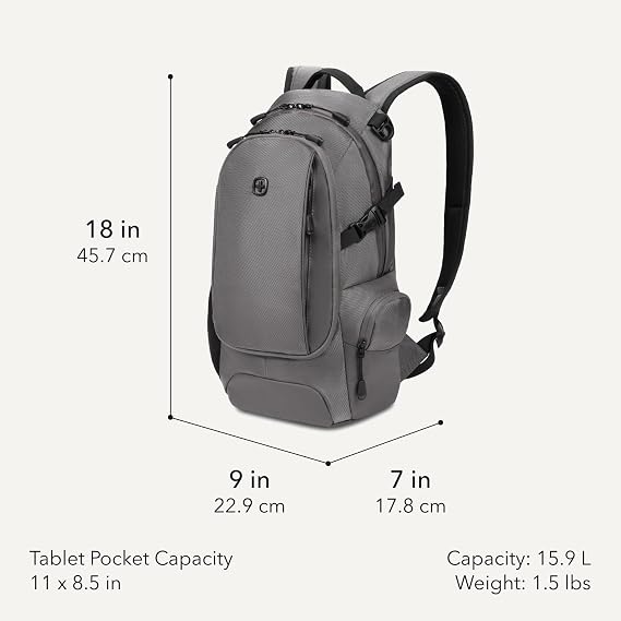 SwissGear 3598 Backpack Narrow Daypack,Grey Ballistic ,18-Inch, 3598 Backpack Narrow Daypack, gray