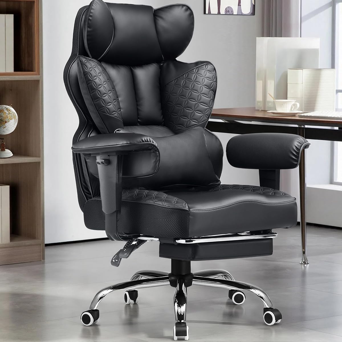 Big and Tall Gaming Chair 400lbs Heavy Duty Office Chair with Foot Rest & Ergonomic Pocket Spring Lumbar Support, High Back 3D Saddle Shaped Cushion for Back Pain Relief, Matte-Black