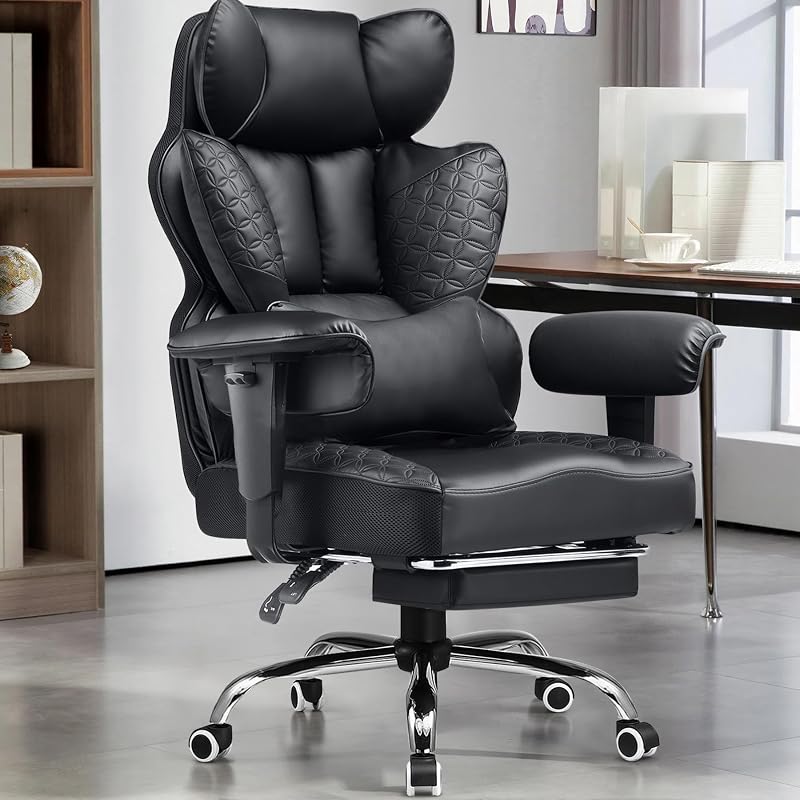 Big and Tall Gaming Chair 400lbs Heavy Duty Office Chair with Foot Rest & Ergonomic Pocket Spring Lumbar Support, High Back 3D Saddle Shaped Cushion for Back Pain Relief, Matte-Black